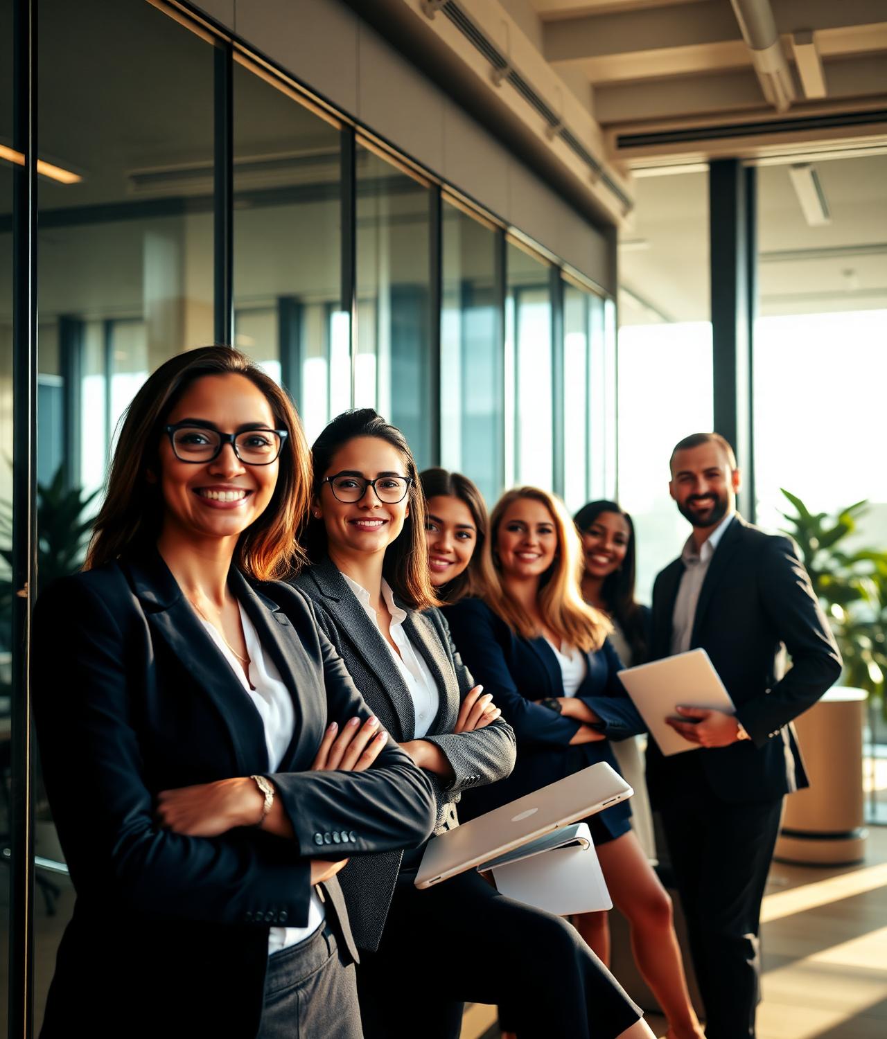 Financial services sales professionals in a modern office